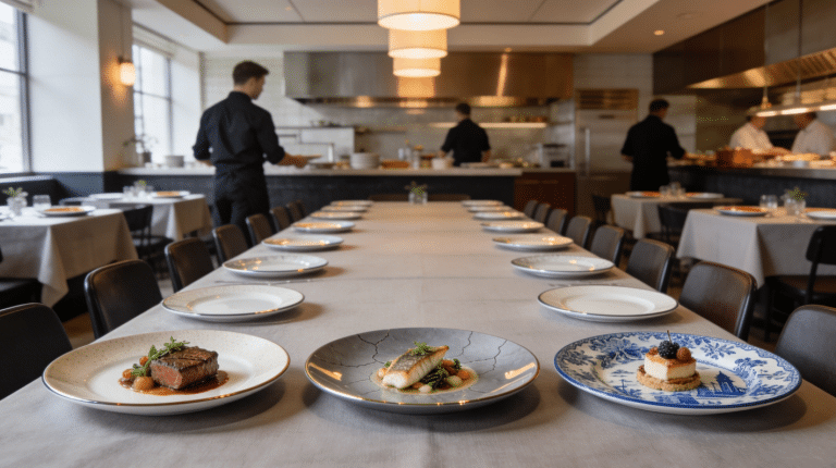 de la vaisselle churchill sur une table au restaurant